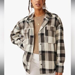 Free People New We The Free Izzie Cargo Flannel black white XS
